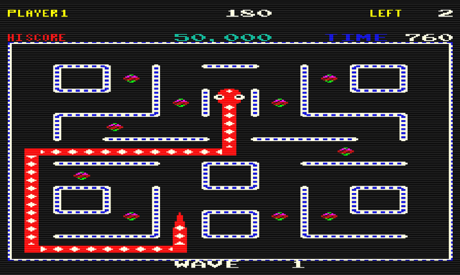1982年にRock-Olaが開発したゲームNibblerのスクリーンショット
